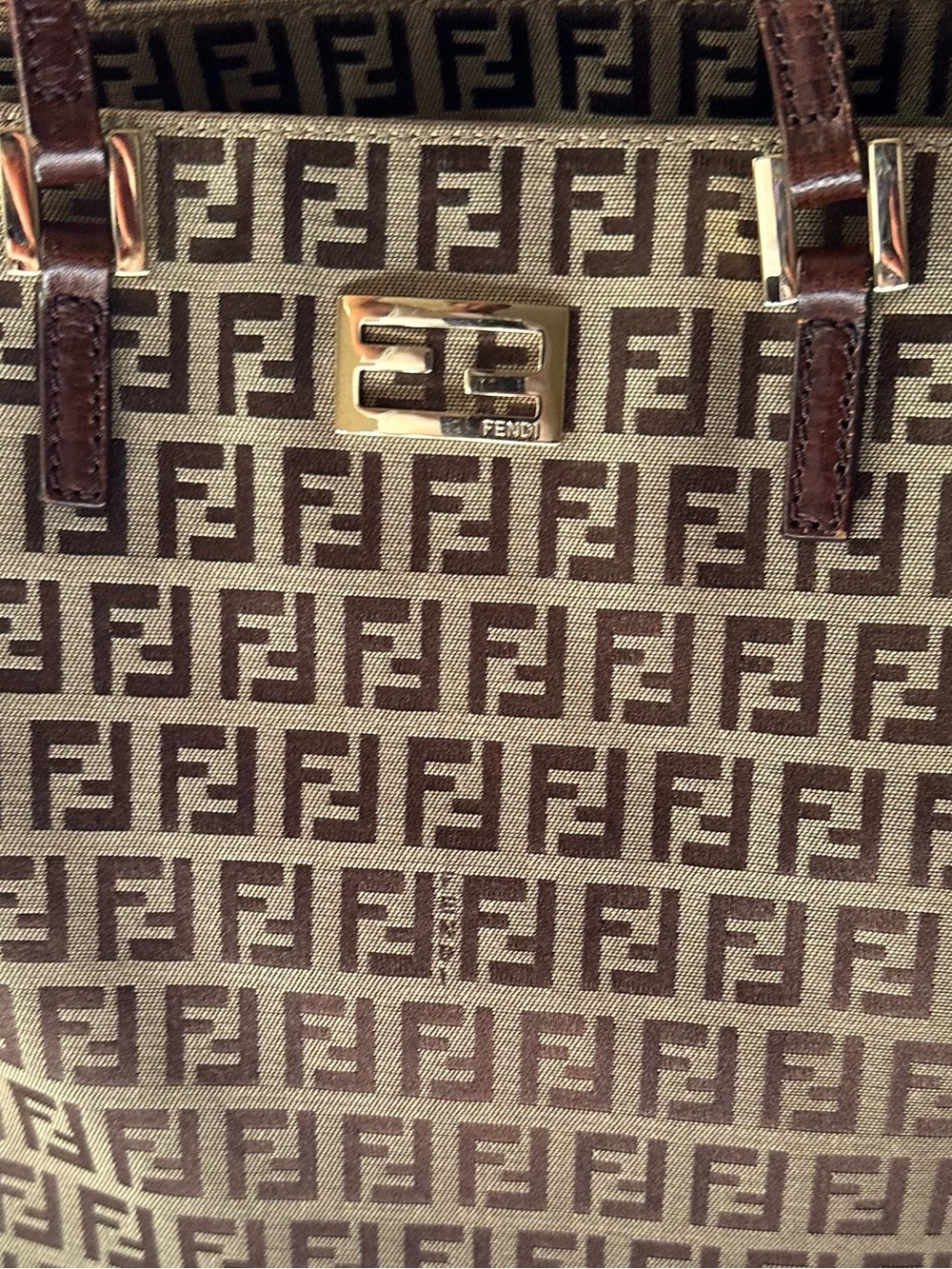 FENDI Zucca Tote Bag Vintage Brown Canvas Shoulder Bag Gold FF Hardware - Picture 11 of 11